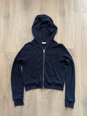 Aritzia Navy Zip-Up Hooded Sweatshirt